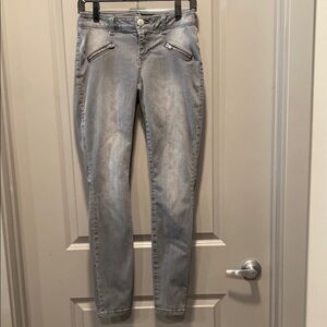 CAbi Gray Distressed Skinny Jeans Zipper Detail Size 4